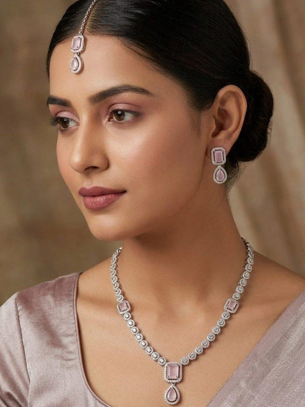 Premium Quality Ruby & Baby pink color AD Necklace set