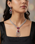 Elegant Diamond Finish Necklace Set (Red & Pink Stones)