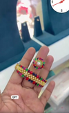 Navratan Look Gold Plated CZ Studded Bracelet and Ring Set.