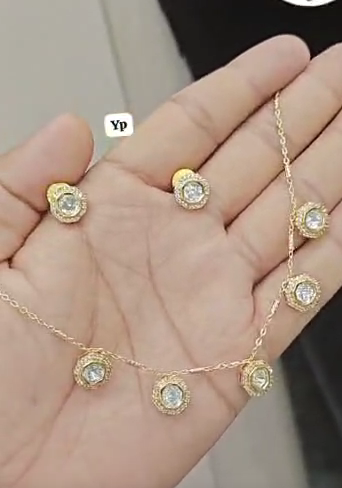 Delicate gold-plated American diamond necklace and earring set