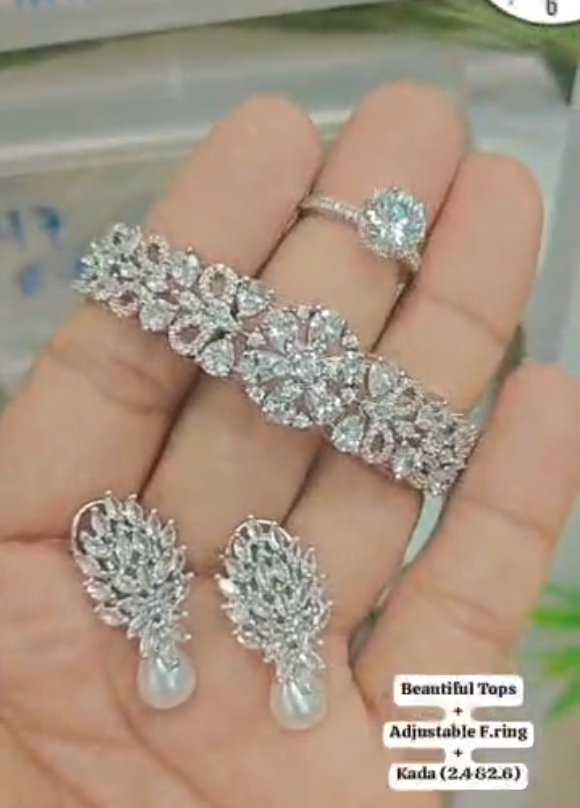 Combo sets of CZ Diamond Bracelet, Earrings & Finger ring.