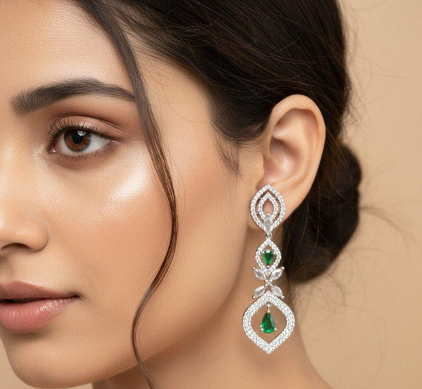 premium quality Rhodium / Dual plated CZ Diamond Long Earrinngs