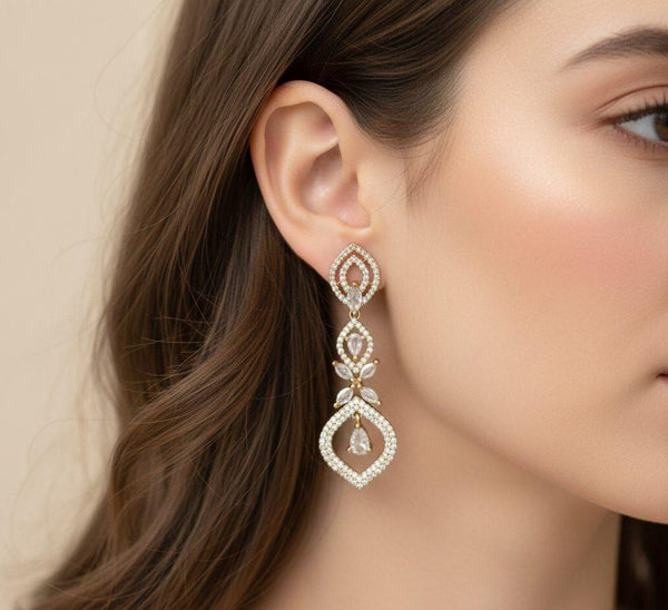 premium quality Rhodium / Dual plated CZ Diamond Long Earrinngs