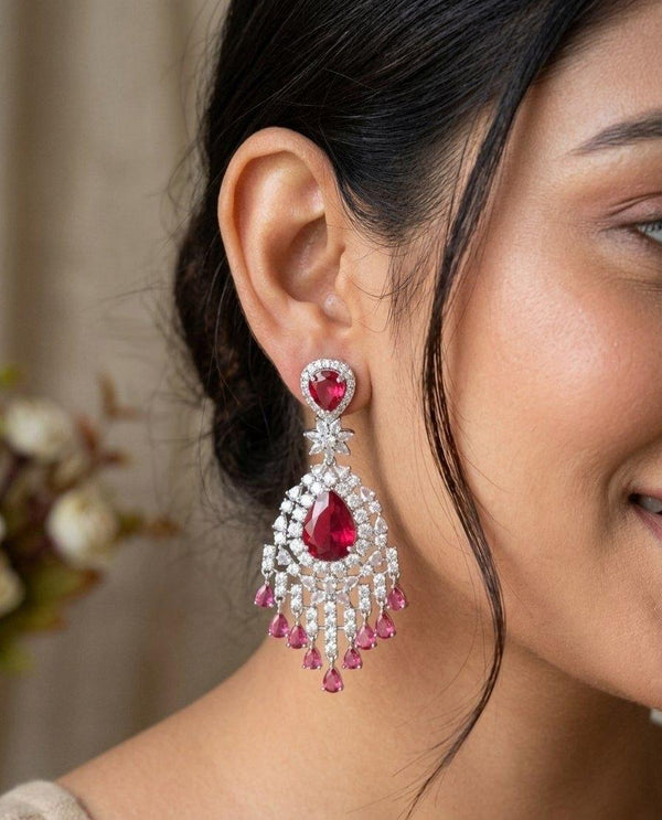 High Quality long AD Earrings Rhodium polish and Mehendi polish
