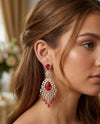 High Quality long AD Earrings Rhodium polish and Mehendi polish