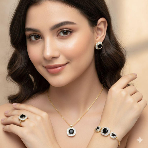 Dual tone plated CZ American Diamonds Combo sets Pendant set with earrings, Finger ring & Adjustable bracelet