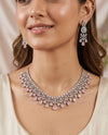 Elegant Diamond Finish Necklace Set (Red & Pink Stones)