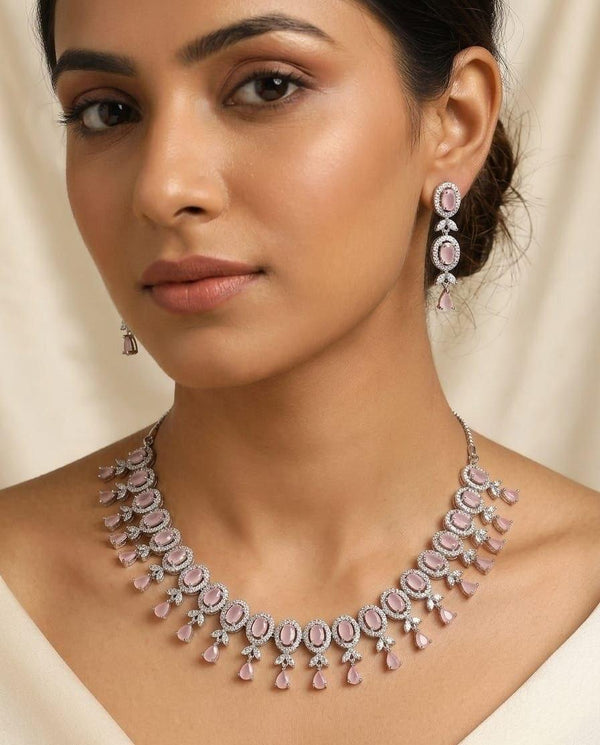 Luxury Baby Pink Diamond Necklace Set