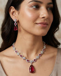 Elegant Ruby Drop Diamond Necklace Set