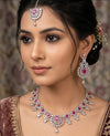 Elegant Diamond Finish Necklace Set (Red & Pink Stones)