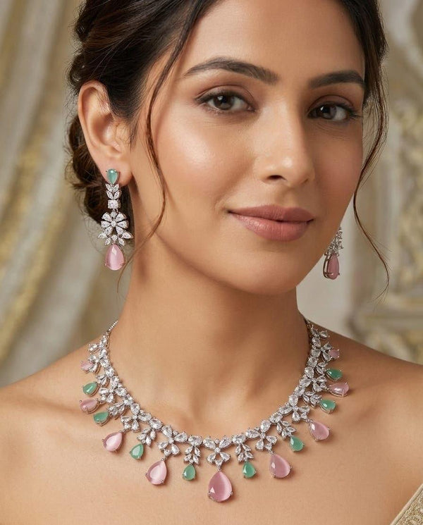 Luxury Baby Pink Diamond Necklace Set