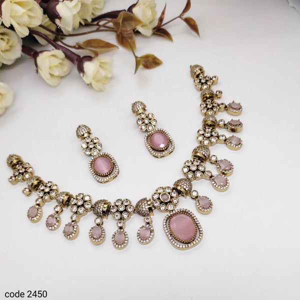 Necklace and Earrings Set with Pink Stones