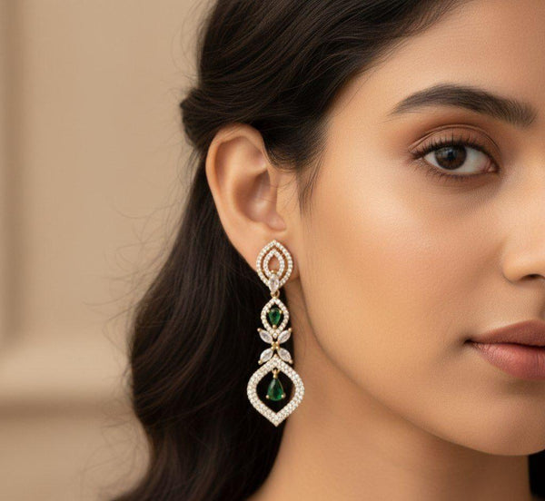 premium quality Rhodium / Dual plated CZ Diamond Long Earrinngs