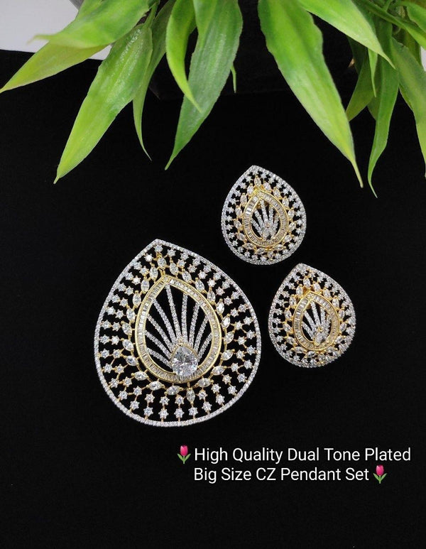 teardrop-shaped American diamond pendant and earing set