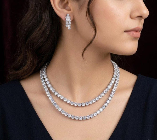Radiant Elegance: Silver-Plated American Diamond Necklace Set