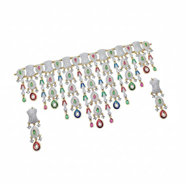 CZ Diamond Necklace set with Meenakari work