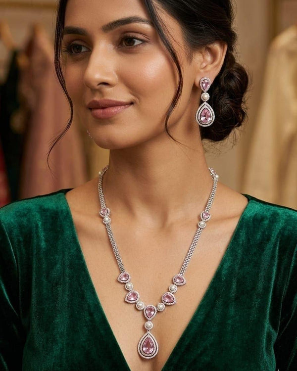 Premium Quality Baby pink AD Necklace set