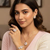 Dual tone plated CZ American Diamonds Combo sets Pendant set with earrings, Finger ring & Adjustable bracelet