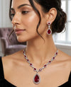 Elegant Diamond Finish Necklace Set (Red & Pink Stones)