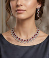 Elegant Diamond Finish Necklace Set (Red & Pink Stones)